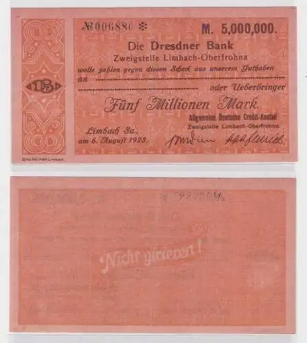 5 Millionen Mark Banknote Dresdner Bank Limbach 6.8.1923 (121380)