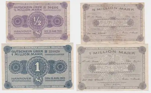 1/2 & 1 Million Mark Banknoten Hannover Handwerkskammer 1923 (120276)