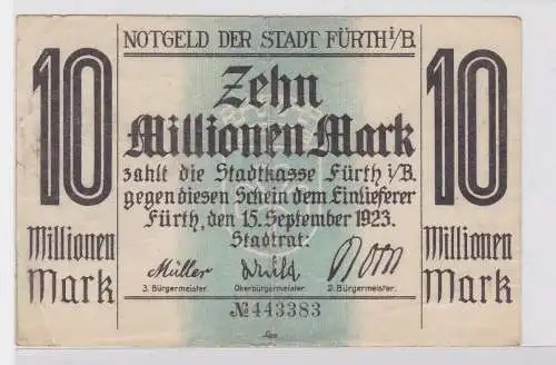 10 Millionen Mark Banknote Stadt Fürth i.B. 15.9.1923 (121256)