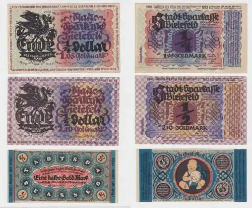 1/2, 1,05 & 2,10 Goldmark Banknoten Stadt Bielefeld November 1922 (134904)