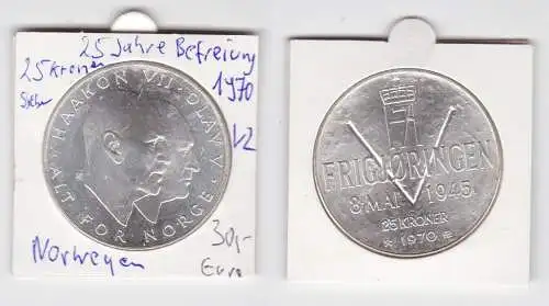 25 Kronen Silber Münze Norwegen 25. Jahrestag des Sieges der Alliierten (104043)