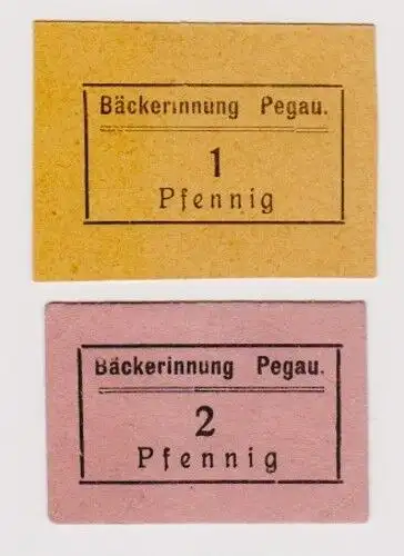 1 & 2 Pfennig Banknote Notgeld Bäckerinnung Pegau um 1918 (120505)
