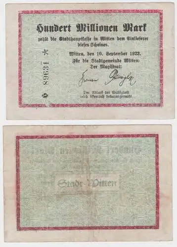 100 Millionen Mark Banknote Inflation Stadtgemeinde Witten 10.9.1923 (105051)