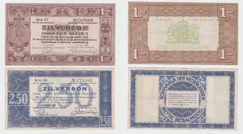 1 und 2,5 Gulden Banknoten Zilverbon Niederlande 1.10.1938 (121811)