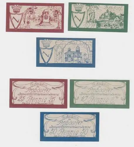 10, 25 & 50 Pfennig Banknoten Notgeld Prößdorfer Spar- & Dar.Verein1922 (120721)