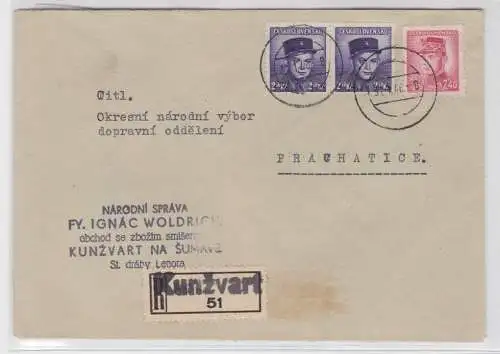 04914 Einschreiben Brief Kunzvart Tschechoslowakei 1946