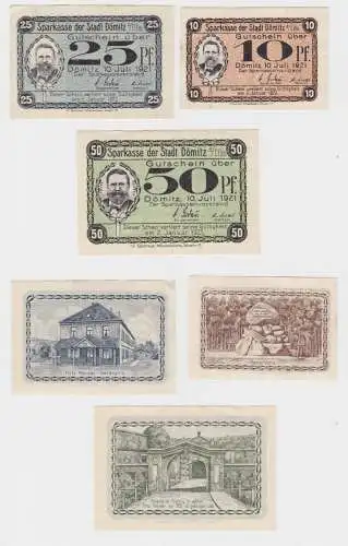 3 Banknoten 10, 25, 50 Pfennig Notgeld Stadt Dömitz 1921 (136689)
