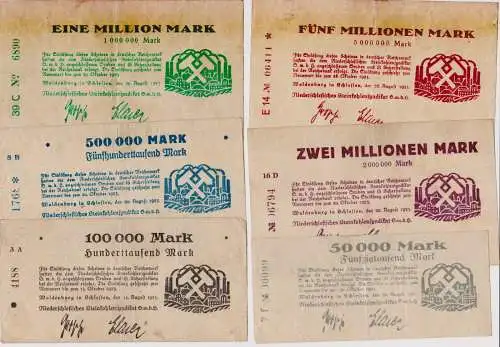 6 Banknoten Waldenburg Niederschlesisches Steinkohlensyndikat GmbH 1923 (120448)