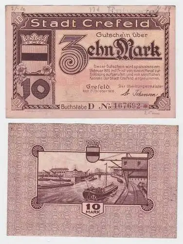 10 Mark Banknote Notgeld Stadt Crefeld 21.10.1918 (119406)