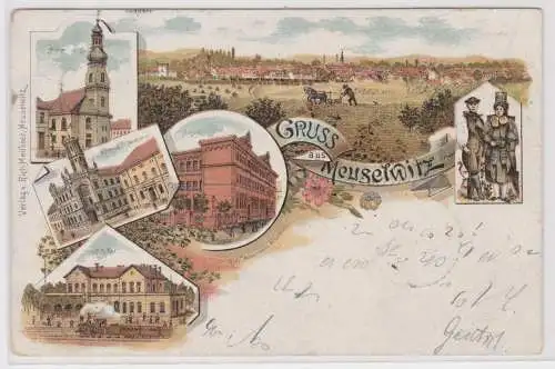 81125 Ak Lithographie Gruß aus Meuselwitz Bahnhof, Schule usw. 1897