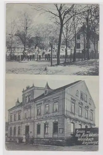 33272 Mehrbild Ak Gruß aus Restaurant Burg Wettin Weissbach Erzgebirge 1918