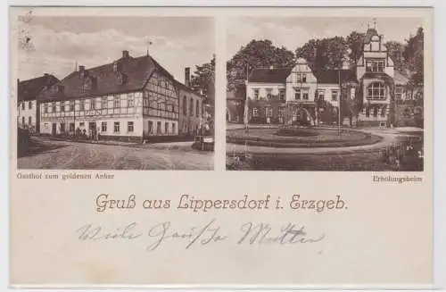 67350 Mehrbild Ak Gruß aus Lippersdorf im Erzgebirge Gasthof zum goldenen Anker