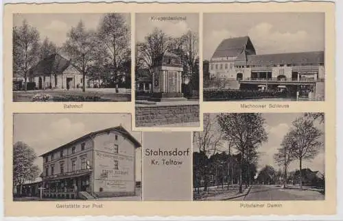 99837 Ak Stahnsdorf Kreis Teltow - Gaststätte, Bahnhof, Kriegerdenkmal, Schleuse