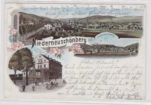 91860 Ak Lithographie Gruß aus Niederneuschönberg Gasthaus usw. 1905