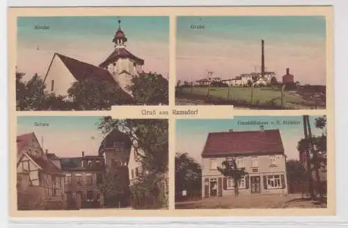 65169 Mehrbild Ak Gruß aus Ramsdorf Braunkohlengrube, Schule, Kirche usw.um 1920