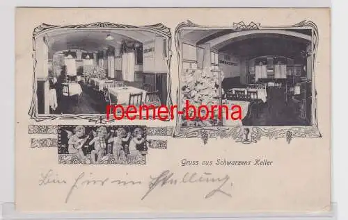 86777 Ak Leipzig Restaurant "Schwarzens Keller" Goldhahngässchen 2, 1908