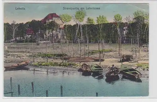 92757 AK Lehnitz - Srandpartie am Lehnitzsee mit Booten am Ufer 1915