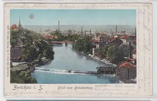 93073 AK Zwickau in Sachsen - Blick vom Brückenberg, leuchtende Fenster 1902