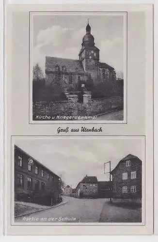 89384 AK Gruß aus Utenbach - Kirche, Kriegerdenkmal & Partie an der Schule