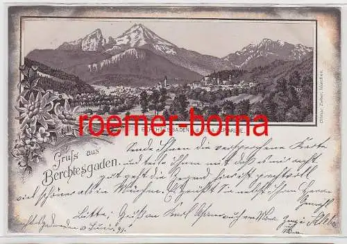 79095 Ak Lithographie Gruß aus Berchtesgaden v.d.Villa Alpenruhe 1899