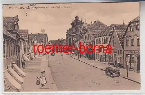 76120 Ak Bückeburg Langestrasse mit Geschäften und lutherischer Kirche 1910