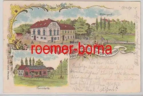 77447 Ak Lithografie Gruss vom Gasthof Gross-Schirma Gasthof und Turnhalle 1903
