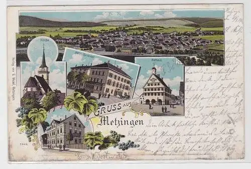 67586 Lithographie Ak Gruss aus Metzingen - Kirche, Hotel Sprandel, Rathaus 1903