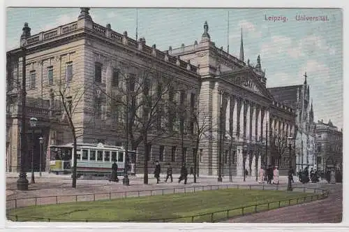 97658 Ak Leipzig Universität mit Straßenbahn davor um 1910