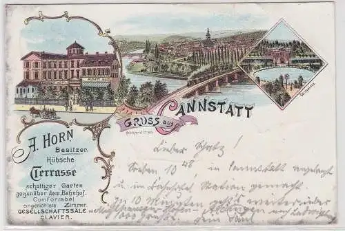 11574 Lithographie Ak Gruss aus CannstattBahnhof Hotel Bes. A. Horn 1898
