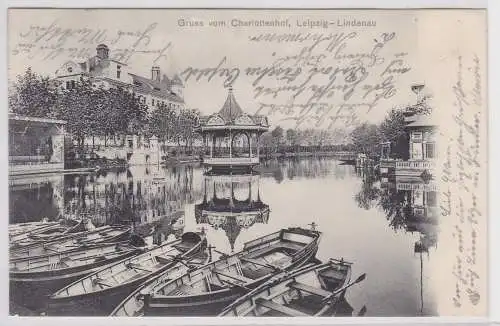96450 Ak Leipzig-Lindenau - Gruss vom Charlottenhof, Boote in Teichpartie 1903