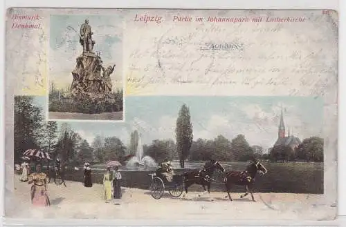 52507 AK Leipzig - Partie im Johannapark mit Lutherkirche, Bismarckdenkmal 1903