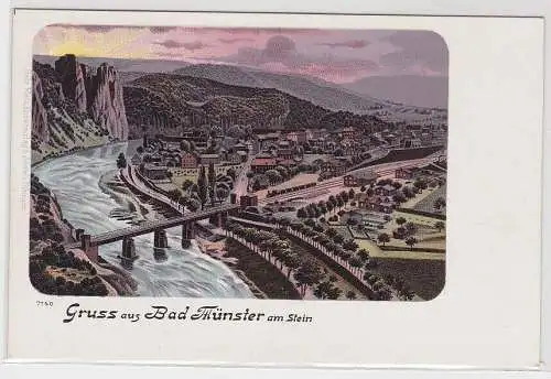 57254 Ak Lithographie Gruß aus Bad Münster am Stein um 1900