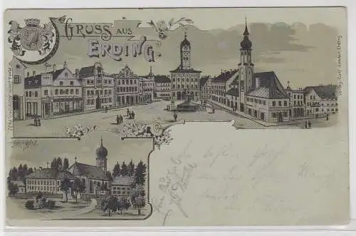 53348 Mondschein AK Gruss aus Erding - Heiligblut, Marktplatz 1900