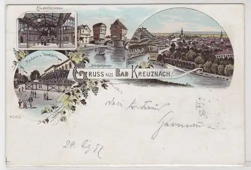 51552 Ak Lithographie Gruß aus Bad Kreuznach Kurhaus usw. 1897
