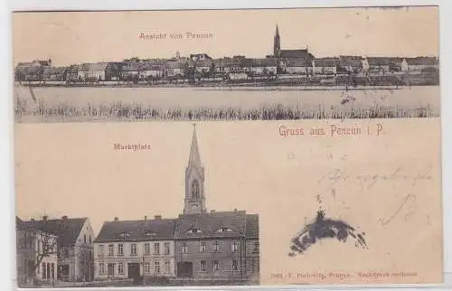 73117 AK Gruss aus Pencun in Pommern - Marktplatz, Totalansicht 1904