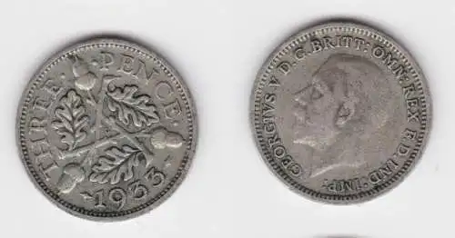 3 Pence Silber Münze Großbritannien George V. 1933 ss (152862)