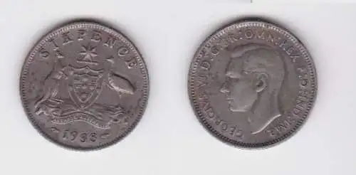 3 Pence Silber Münze Australien 1938 ss+ (106070)