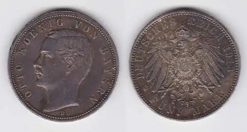 5 Mark Silbermünze Bayern König Otto 1913 Jäger 46 ss (150465)