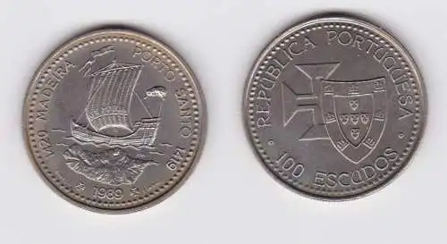 100 Escudos Münze Portugal Segelschiff 1420 Madeira Porto Santo 1989 (108306)
