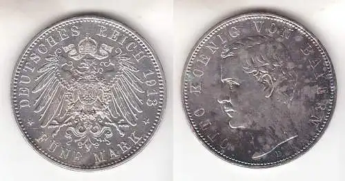 5 Mark Silbermünze Bayern König Otto 1913 Jäger 46  (110803)