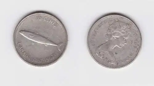10 Cents Silber Münze Kanada Canada Fisch 1967 vz (153196)