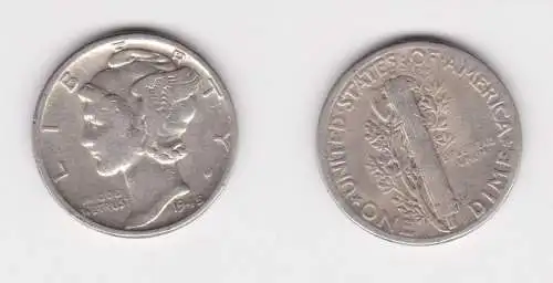 1 Dime Silber Münze USA Kopf der Liberty 1945 ss (152839)
