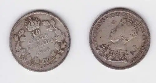 10 Cents Silber Münze Kanada Canada 1918 f.ss (153116)