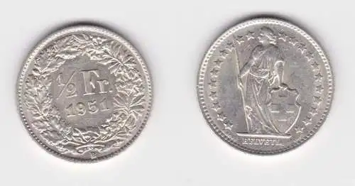 1/2 Franken Silber Münze Schweiz 1951 B f.vz (152564)