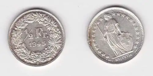 1/2 Franken Silber Münze Schweiz 1945 B f.vz (152478)