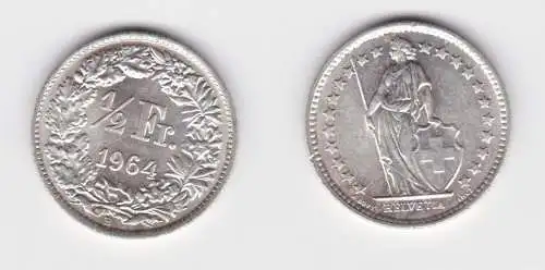 1/2 Franken Silber Münze Schweiz 1964 B Stgl. (152445)
