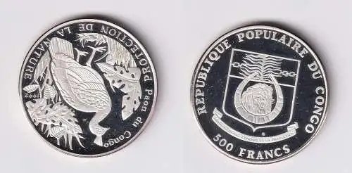 500 Francs Silber Münze Republik Congo 1992 PEACOCK BIRD PP (141963)