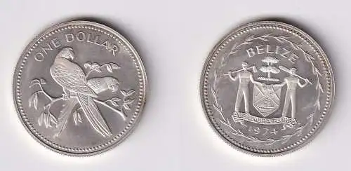 1 Dollar Silber Münze Belize Bedrohte Tierwelt Scarlet Macaw 1974 PP (140593)