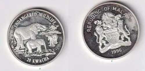20 Kwacha Silber Münze Malawi Elefanten 1996 PP  (149696)