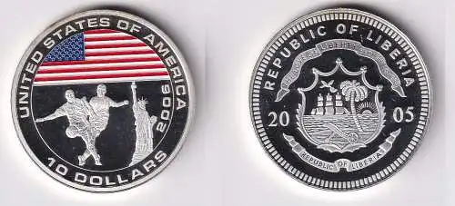 10 Dollar Farb Silber Münze Liberia 2005 Fussball WM 2006 USA (152228)